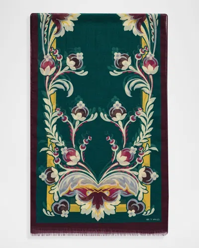 Etro Tosca Cashmere Paisley Scarf In Green