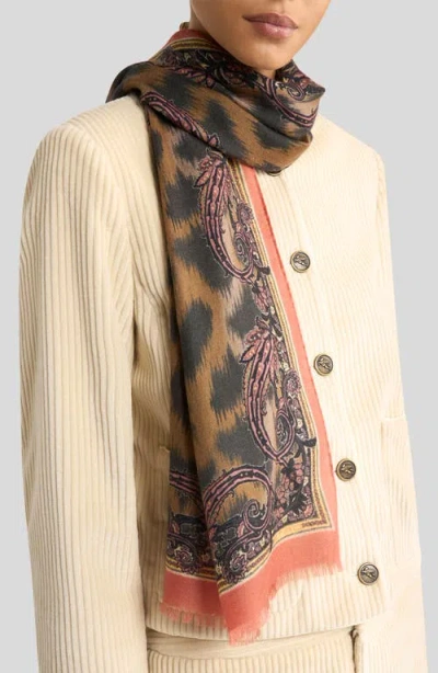 Etro Tosca Wool, Cashmere & Silk Fringe Scarf In Brown