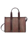 Etro Bauletto Large Paisley Canvas Tote Bag In Brown