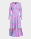 Etro Trellis-print Long-sleeve Flounce Cotton Midi Dress In Lt Blue Print