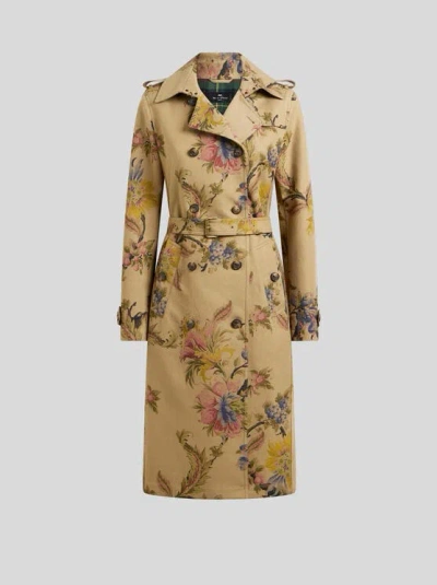 Etro , Trenchcoat Aus Gabardine Aus Baumwolle Mit Floralem Motiv, Damen, Beige, Grösse 36
