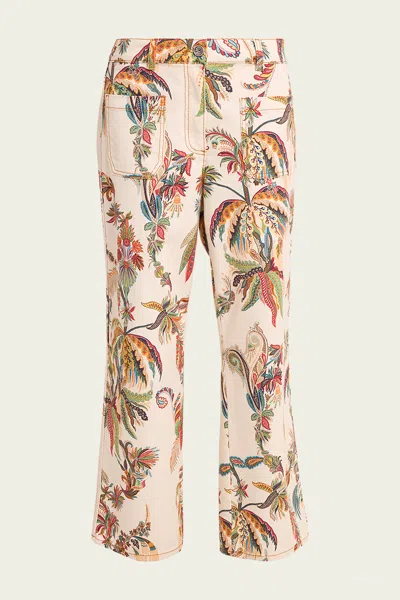 Etro Tropical-paisley Denim Jeans In Cream Multi In Neutral