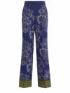 Etro High-rise Bandana Border-print Wide-leg Silk Pull-on Pants In Blue