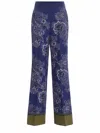 Etro High-rise Bandana Border-print Wide-leg Silk Pull-on Pants In Blue