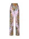 Etro Floral High-rise Silk Wide-leg Pants In Pink