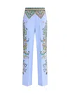 Etro Palazzo Silk Trousers With Floral And Geometric Print In Clear Blue