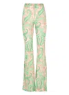 Etro Flared Viscose Pants With Vibrant Floral Pattern In Green