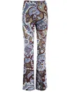 Etro Floral Velvet Jacquard Flared Pants In Multicolor On Pale Blue Base