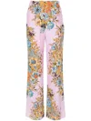 Etro Floral High-rise Silk Wide-leg Pants In Pink