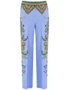 Etro Palazzo Silk Trousers With Floral And Geometric Print In Print On Blue Base