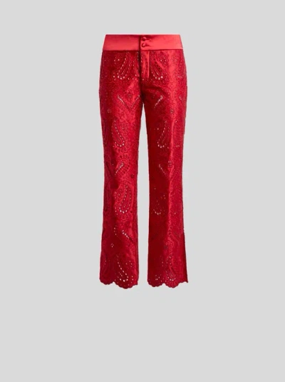 Etro Paisley Broderie-anglaise Straight-leg Trousers In Red