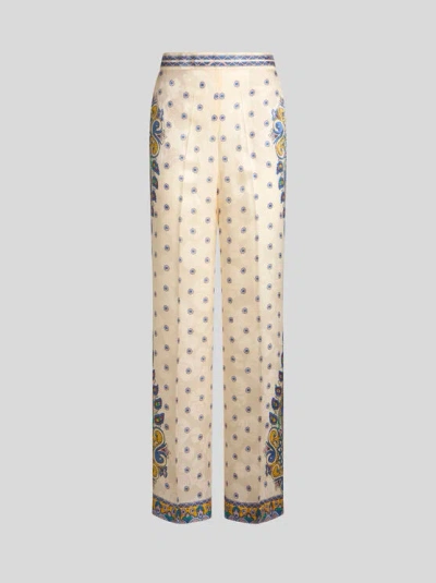 Etro , Trousers With Medallion Motif, Woman, White, Size 48