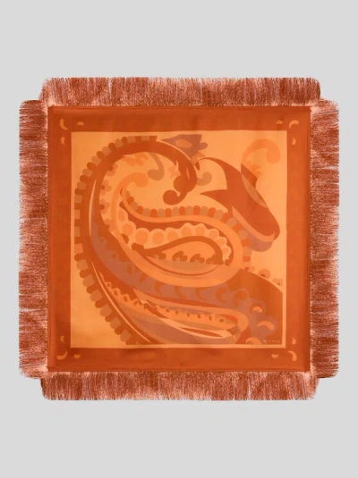 Etro , Tuch Aus Seide Mit Fransen Und Paisley-motiv, Damen, Orange