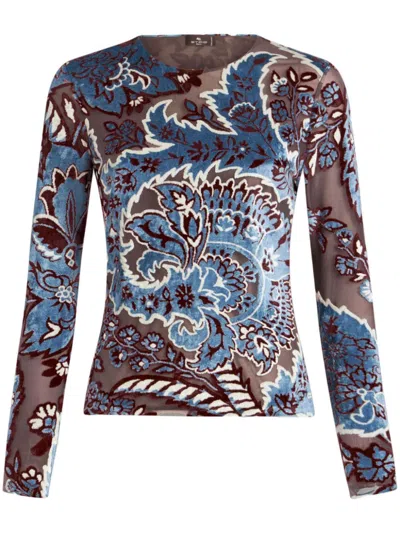 ETRO TULLE AND JACQUARD VELVET TOP