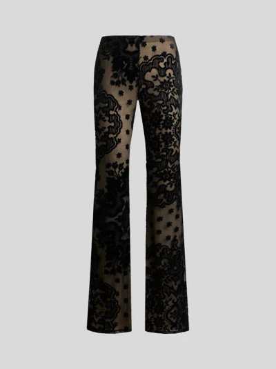 ETRO , TULLE AND JACQUARD VELVET TROUSERS, WOMAN, BLACK, SIZE 46