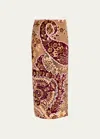 Etro Tulle Jacquard Velvet Midi Skirt In Multicol On Beige