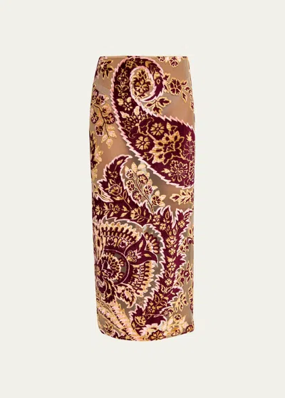 Etro Tulle Jacquard Velvet Midi Skirt In Multicol On Beige