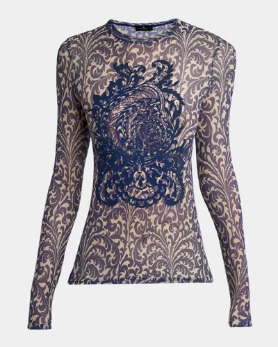 Etro Tulle Palm Tree Flocked Shirt In Brown