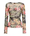 Etro , Tulle Top With Print, Navy Blue, Size 48 In Nude