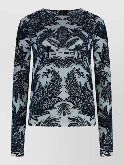 Etro Tulle Top Velvet Print Floral Motif In Blue