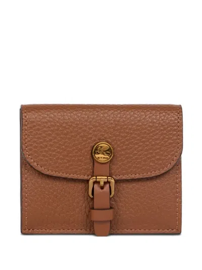 Etro Tumbled-leather Card Holder In Brown