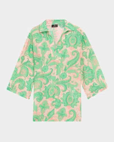 Etro Tunic Beach Coverup In Print On Purple Base