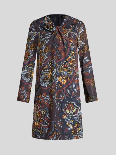 Etro Tunic Dress With Paisley Print In Blue