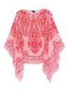 Etro Pink Paisley Silk Poncho In Nude & Neutrals