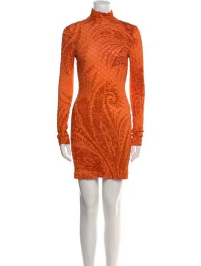 Pre-owned Etro Turtleneck Mini Dress In Orange