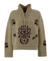 Etro Knitwear High Collar Intricate Embroidery In Brown