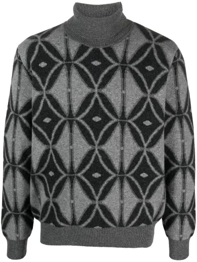 Etro Turtleneck Sweater With Inlay Motif In Grey