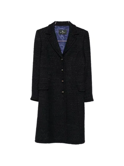 Etro Womens Wrap Tailored Coat Knee Length In Black