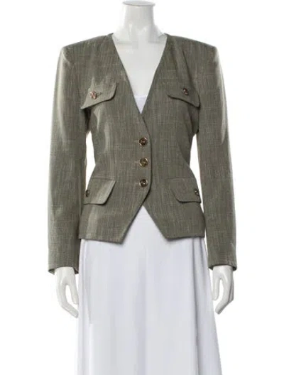 Pre-owned Etro Tweed Pattern Blazer In Green