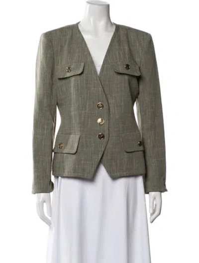 Pre-owned Etro Tweed Pattern Blazer In Green