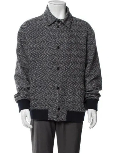 Pre-owned Etro Tweed Pattern Bomber Jacket In Blue
