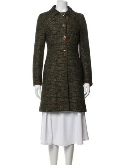 Pre-owned Etro Tweed Pattern Coat In Green