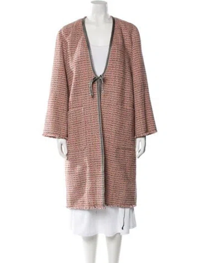 Pre-owned Etro Tweed Pattern Faux Fur Coat In Pink