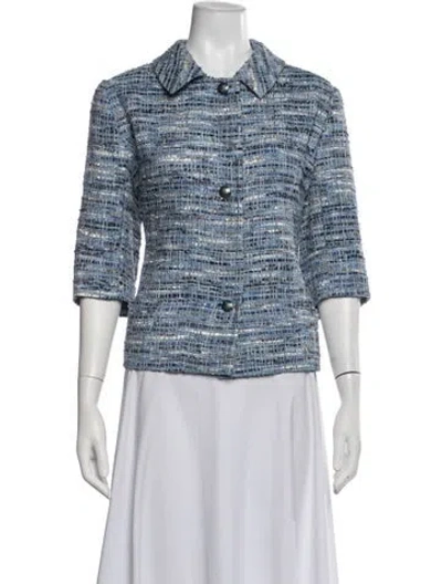 Pre-owned Etro Tweed Pattern Jacket In Blue/white
