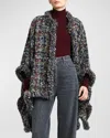 Etro Multicolor Cape With Front Button Closure In Tweed Woman In S9830 Grey