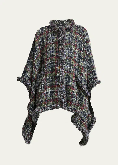 Etro Tweed Wool-blend Cape In Multicolour