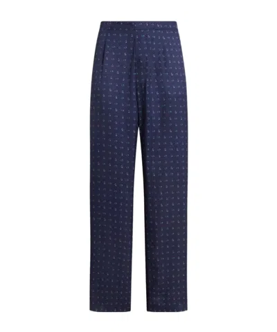 Etro Twill Trousers With Micro Paisley Motif In Blue