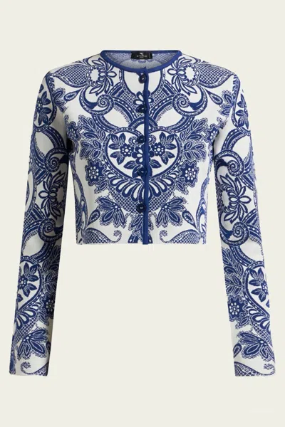 ETRO TWO-TONE CROPPED CARDIGAN IN BLUE