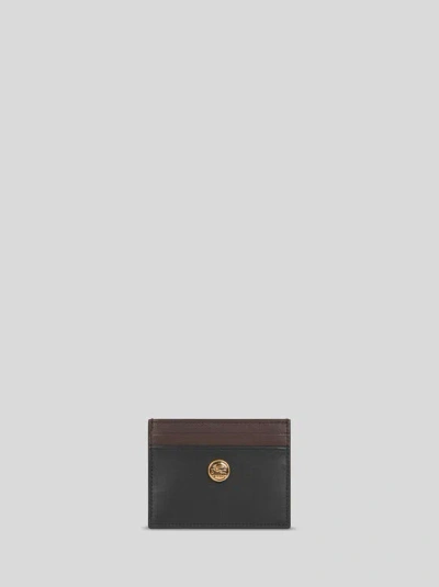 Etro Two-tone Leather Card Holder In Black