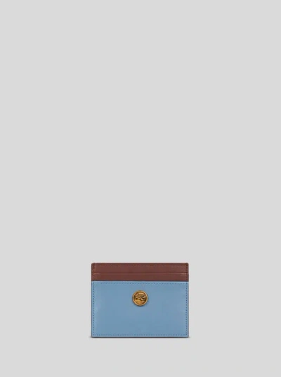 Etro Two-tone Leather Card Holder In Blue