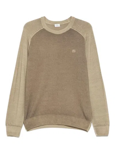 Etro Two-tone Midweight Knit Wool Pullover In Brown