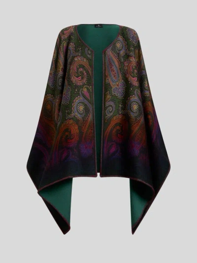 Etro Reversible Paisley-jacquard Wool-blend Cape In Animal Print