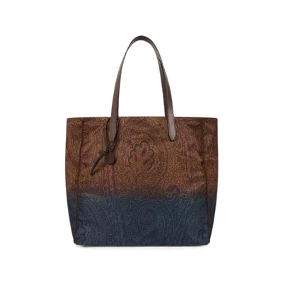 Etro Unfold Me Nylon Tote Bag With Degradé Arnica Motif In Multi