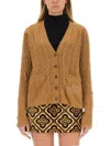 Etro Cable Knit V-neck Cardigan Pockets In Beige