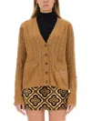 Etro Cable Knit V-neck Cardigan Pockets In Beige