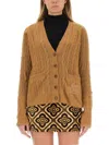 Etro Cable Knit V-neck Cardigan Pockets In Beige